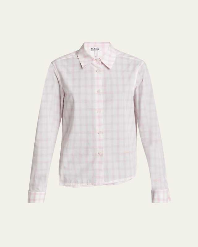 Plaid Asymmetric Button Down Shrunken Top